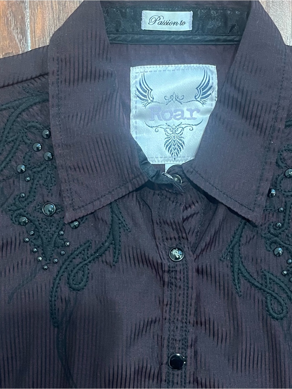 Roar Plum Embellished Button-Front Shirt